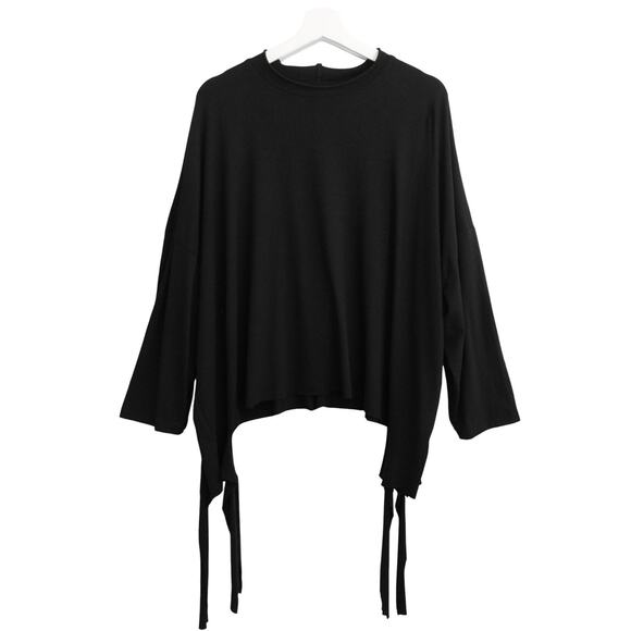 KEDEM SASSON Lagenlook Tunic OS Asymmetric Draped Fabric Black Viscose Jersey - Picture 1 of 6